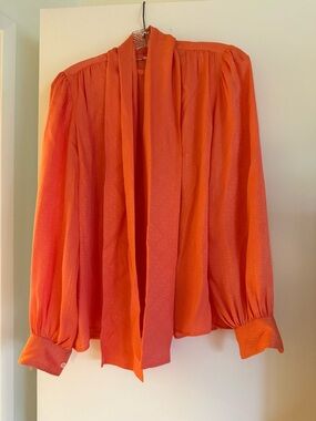 Saint Laurent Coral-Orange Blouse with Tie Neck
